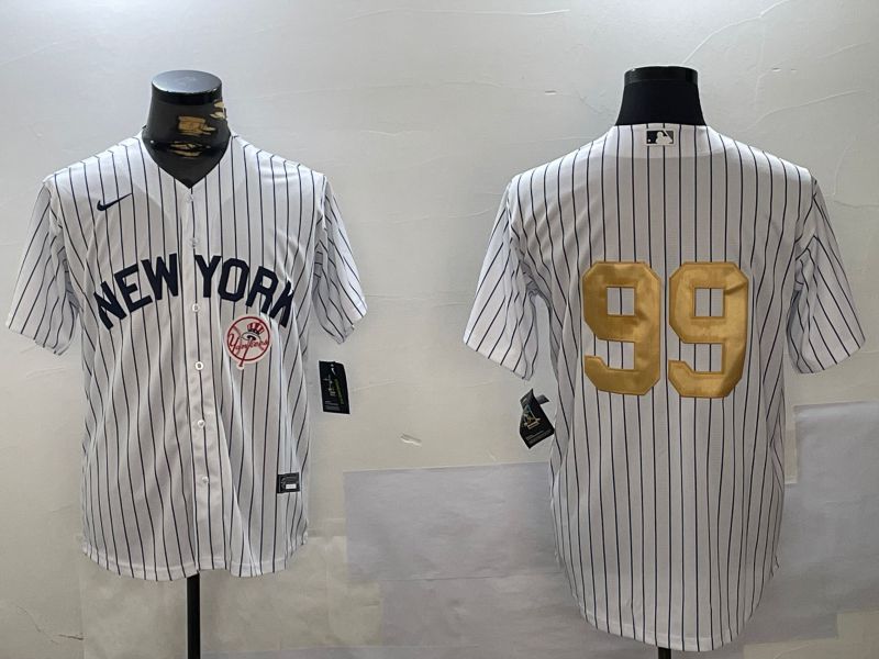 Men New York Yankees #99 Judge White Stripe Fashion Nike 2024 MLB Jersey style 7